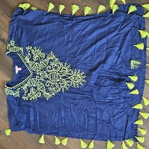 Lilly Pulitzer Chai Caftan Dress in Navy with Gold Beading Small